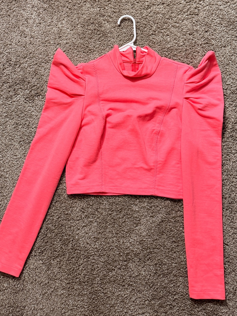 Women's Pink Puff-Sleeve Mock Neck Top
